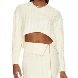 Camila Coelho Cropped Cable Crew in Ivory in Size Small